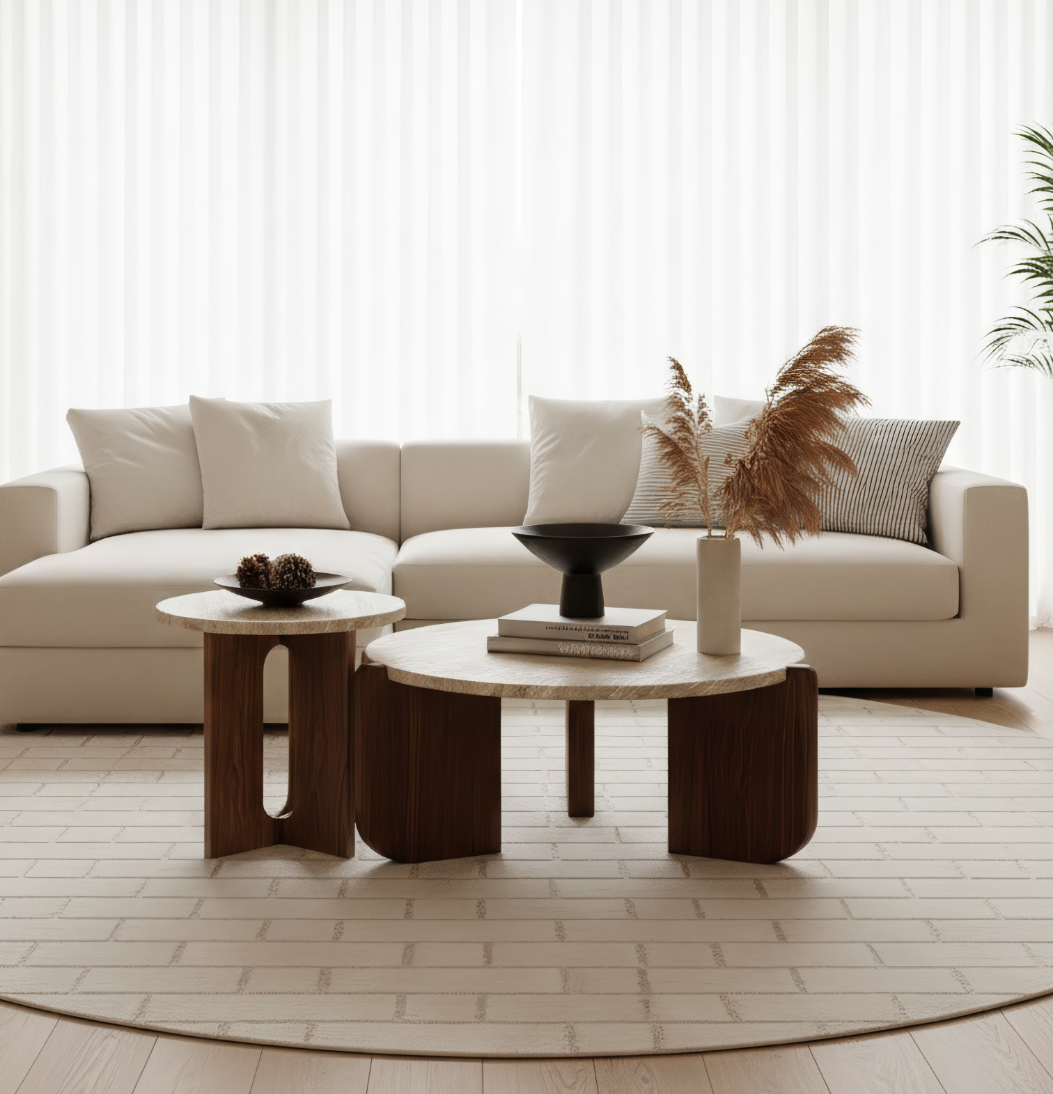 Set de 2 mesas de centro de mármol y madera minimalista