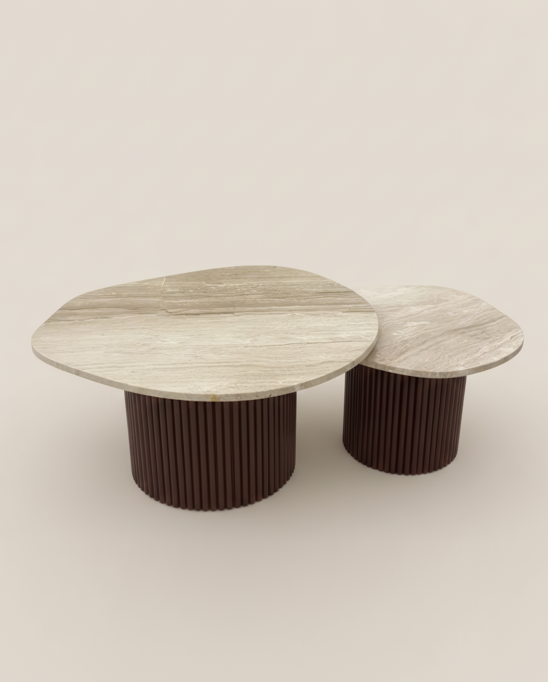 Mesa de centro de madera y mármol ovalado