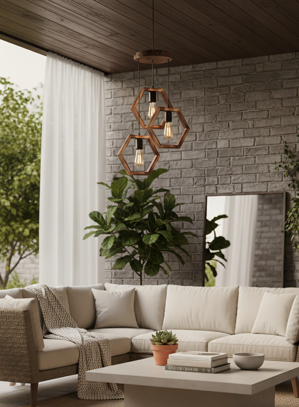 Set de 3 lámparas colgantes hexagonal