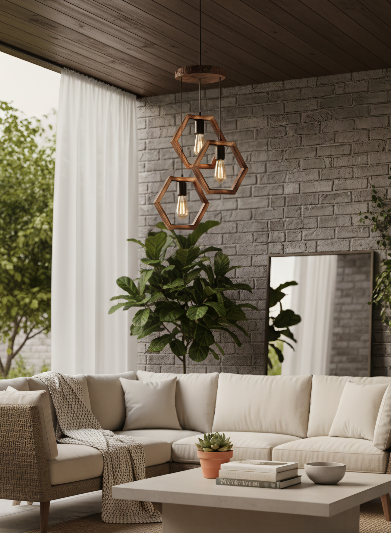 Set de 3 lámparas colgantes hexagonal