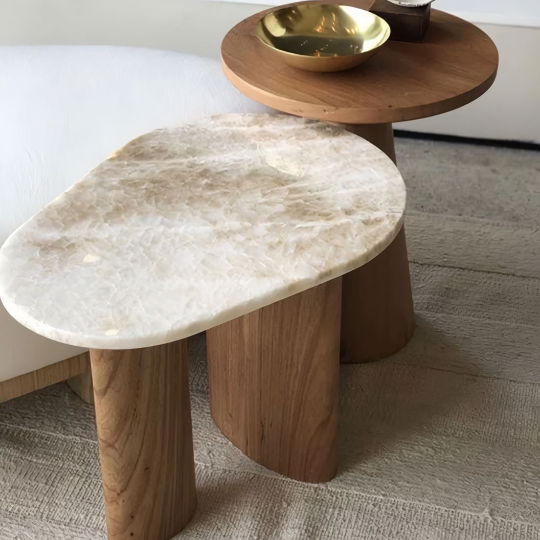 Set de mesas de centro de mármol y madera