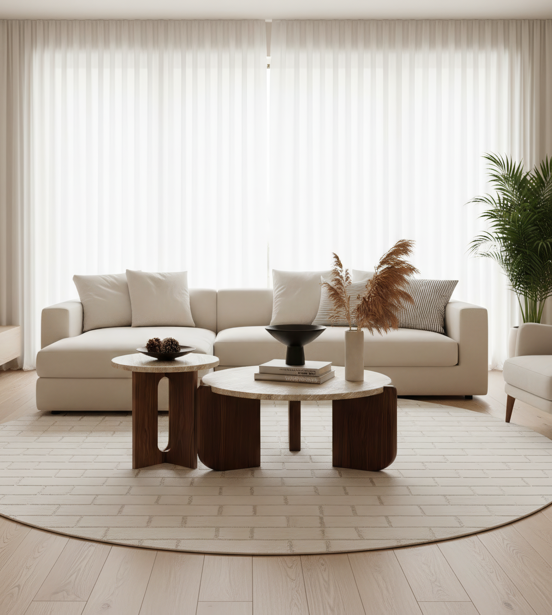 Set de 2 mesas de centro de mármol y madera minimalista