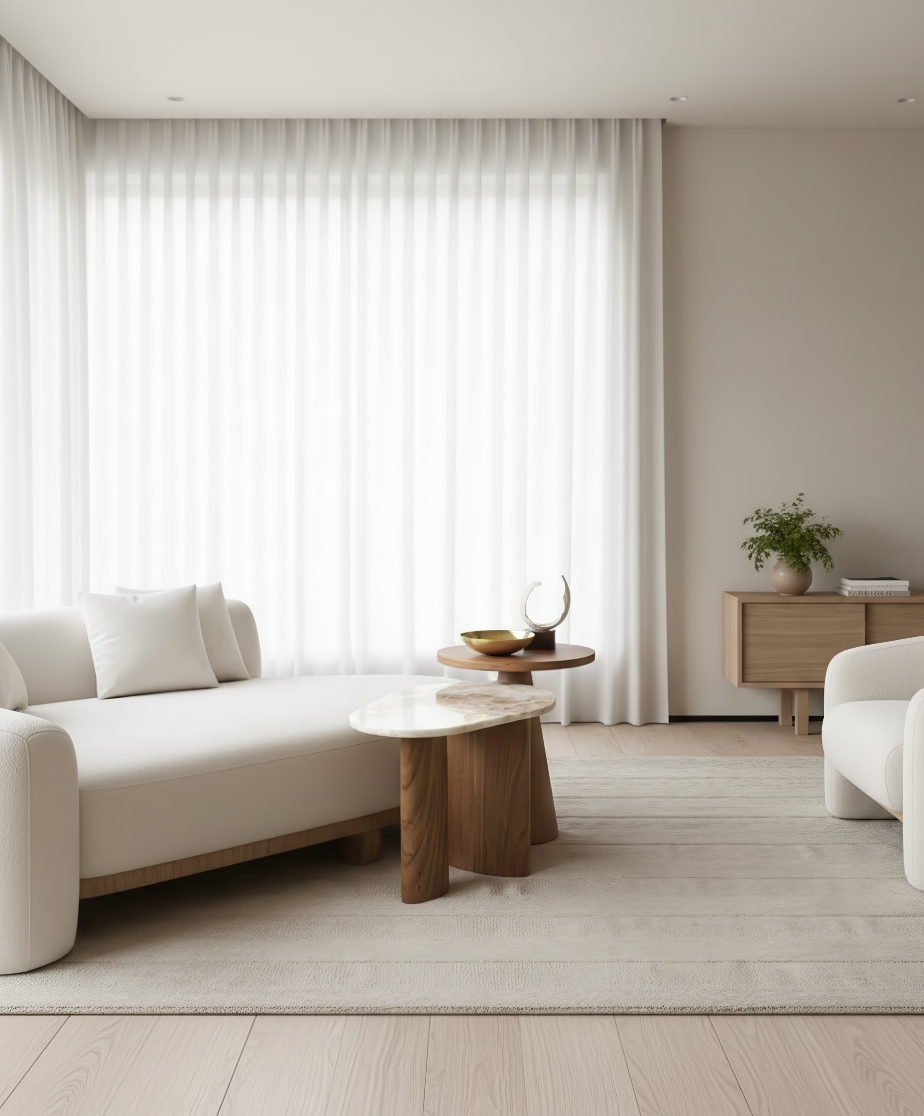 Set de mesas de centro de mármol y madera