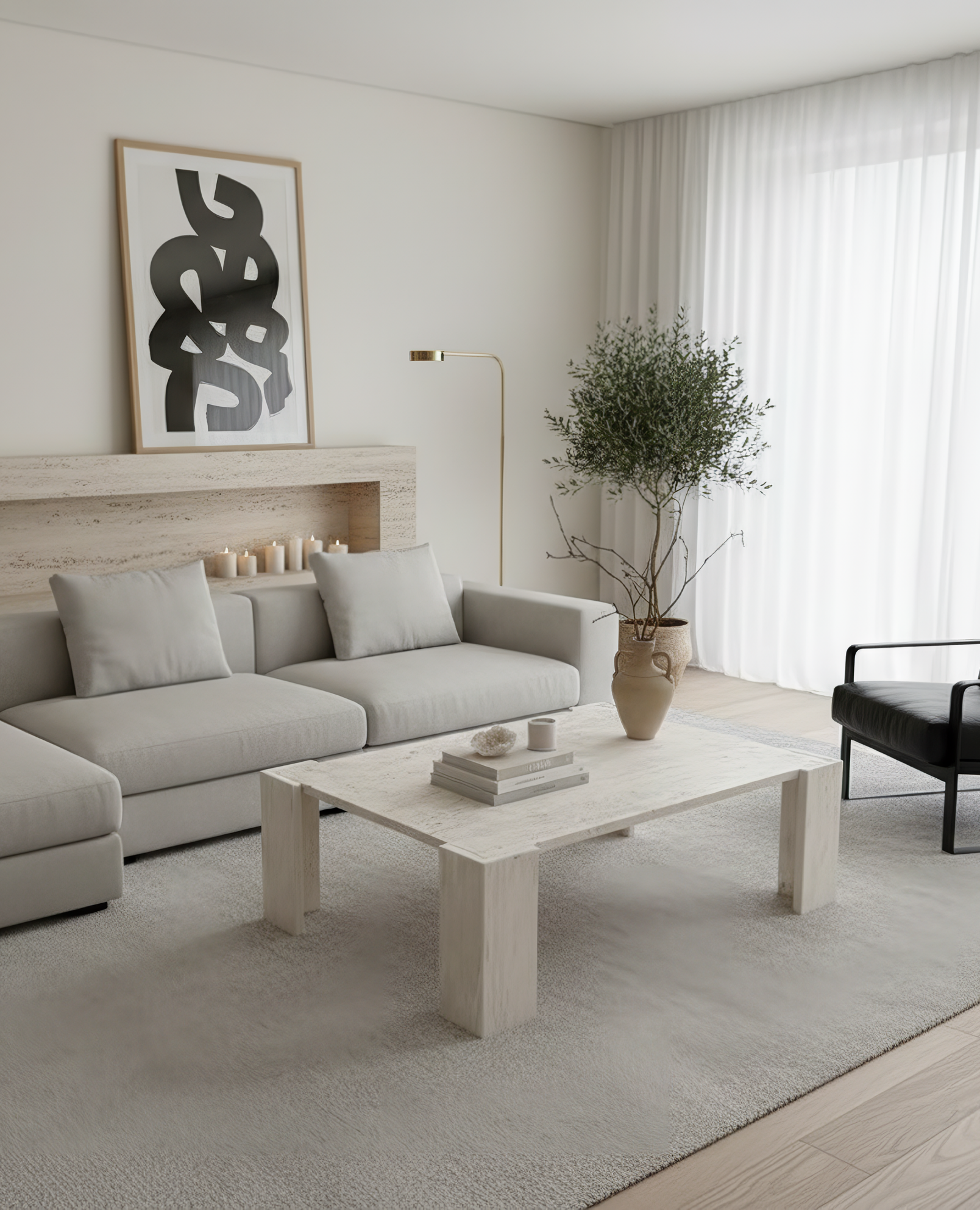 Mesa de centro de mármol rectángular minimalista