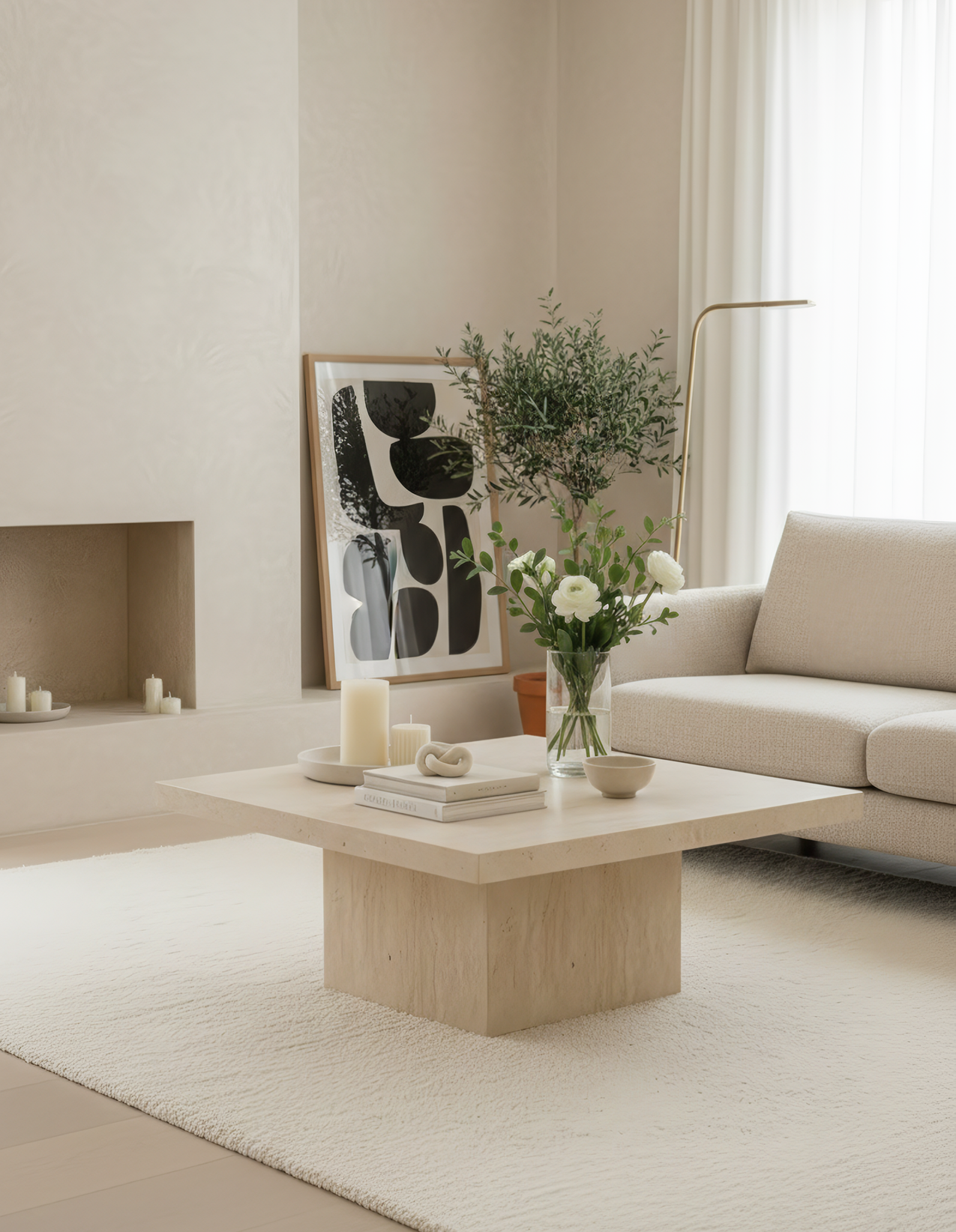 Mesa de centro de mármol con base cuadrada