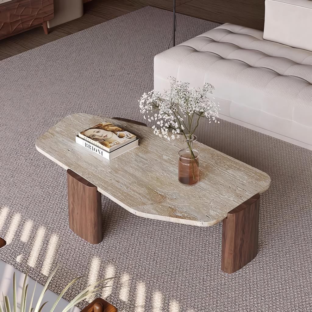 Mesa de centro de madera y mármol irregular
