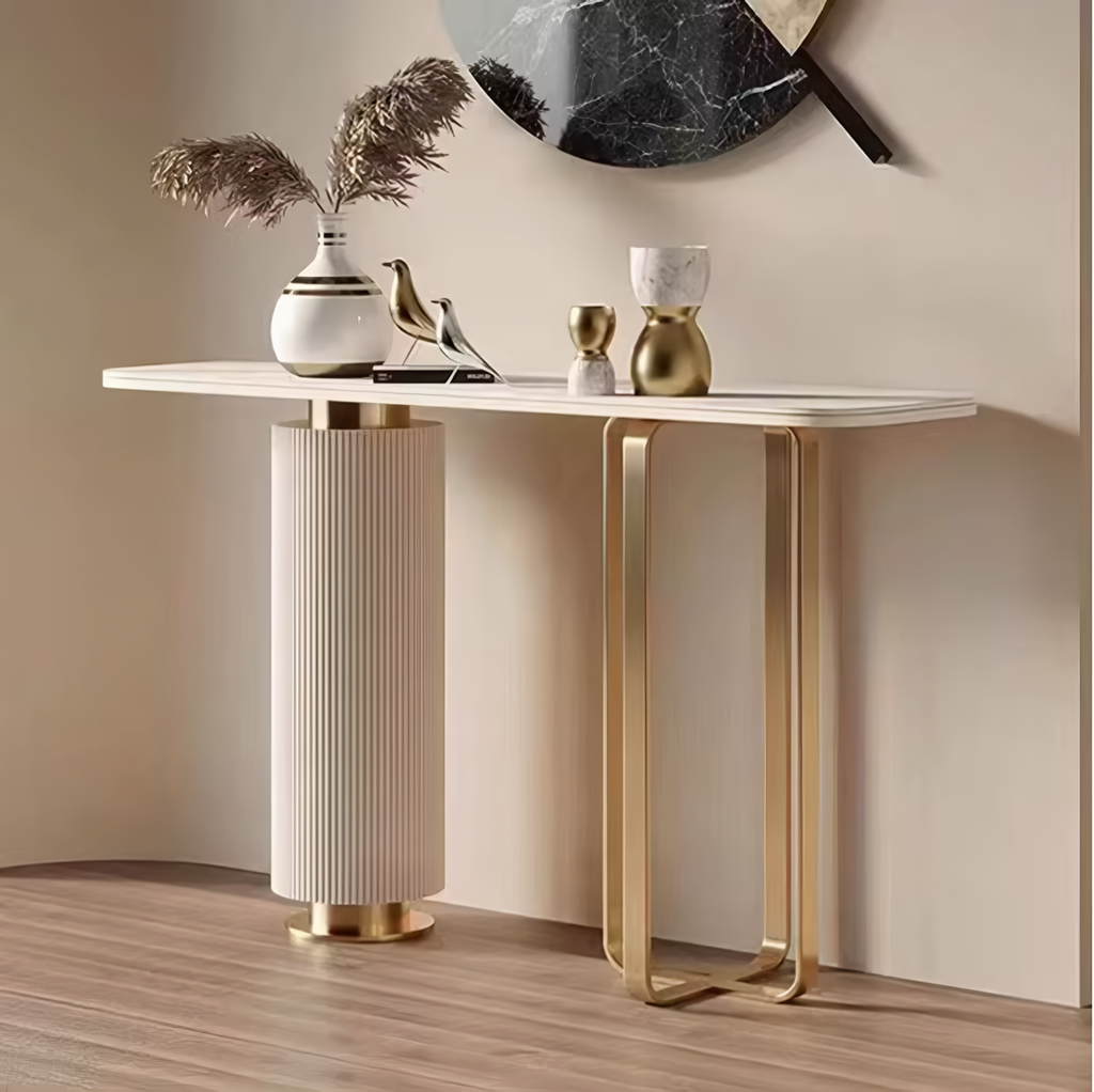 Mesa de entrada o pasillo Mármol beige y dorado