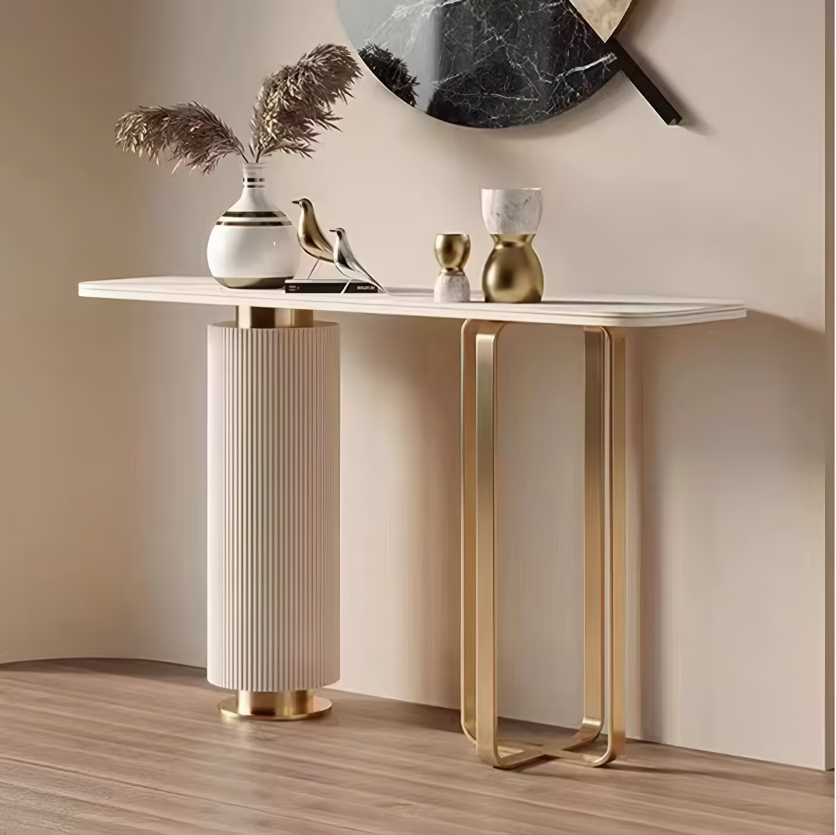 Mesa de entrada o pasillo Mármol beige y dorado