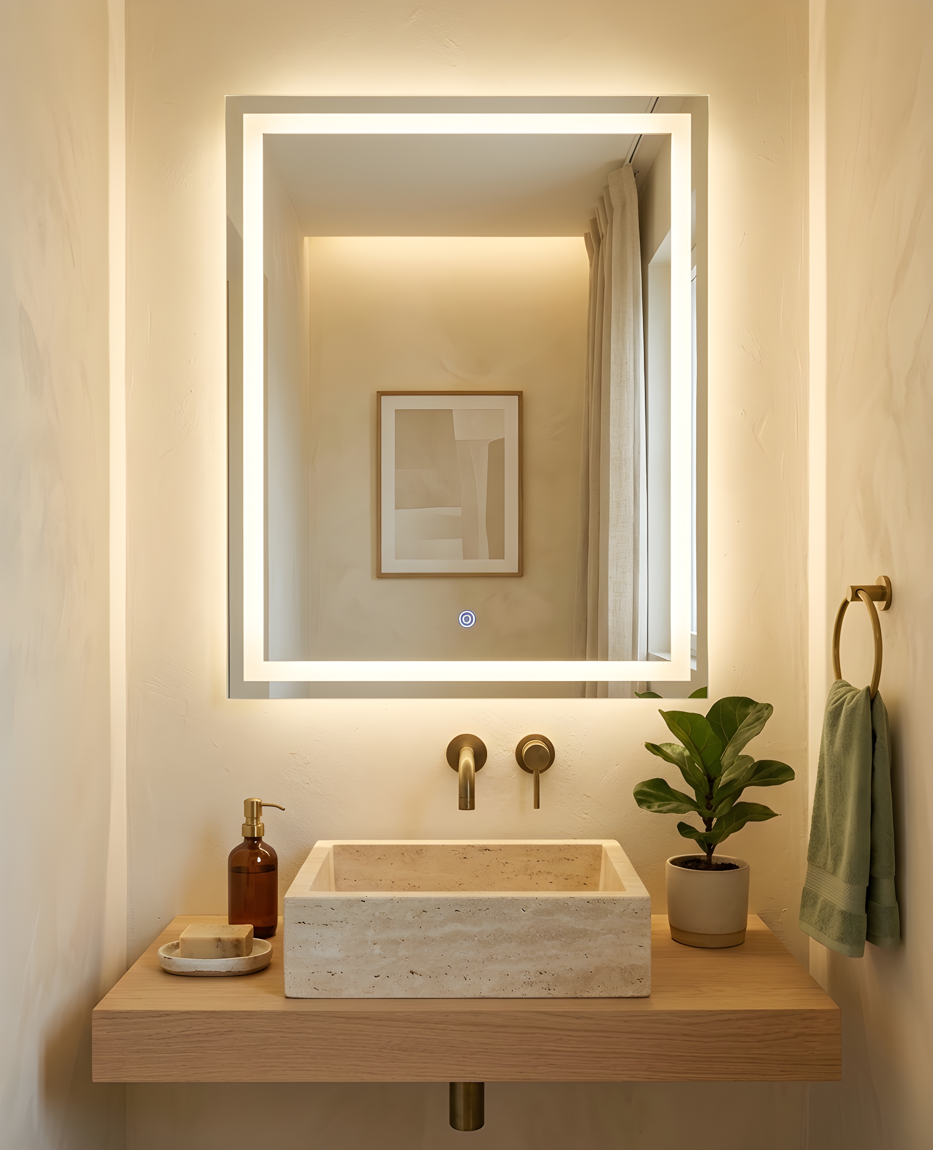 Espejo rectangular con marco de luz led