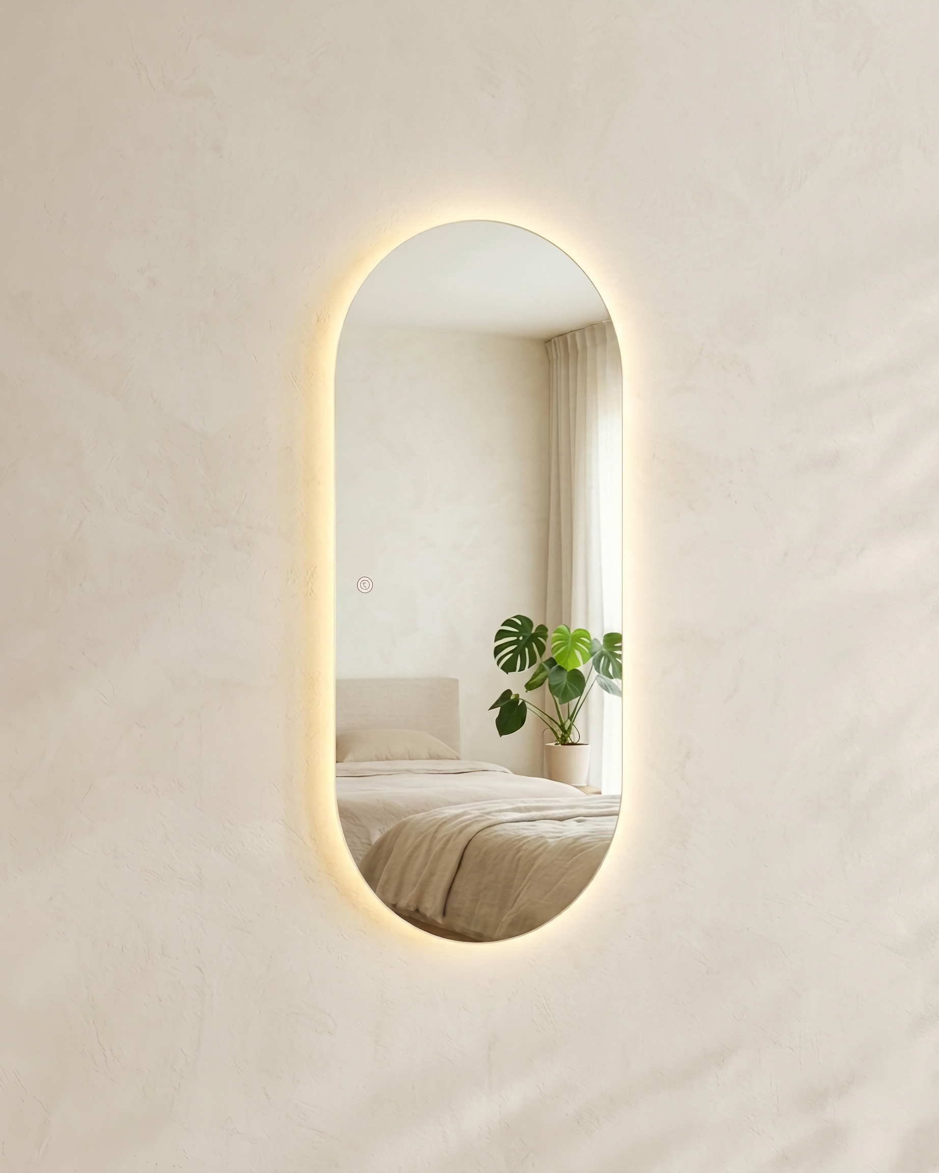 Espejo rectangular ovalado con luz led