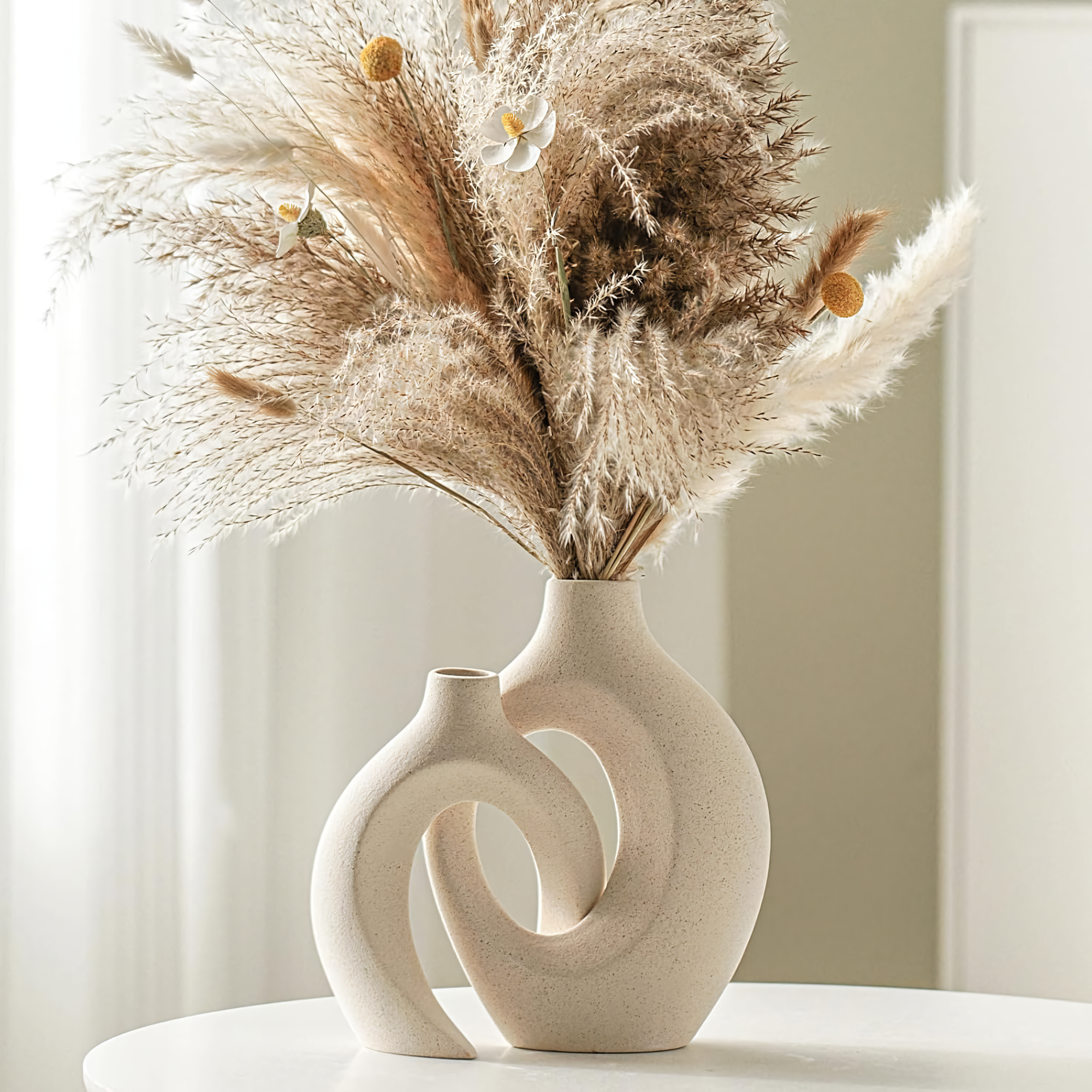 Set de Floreros de cerámica moho beige