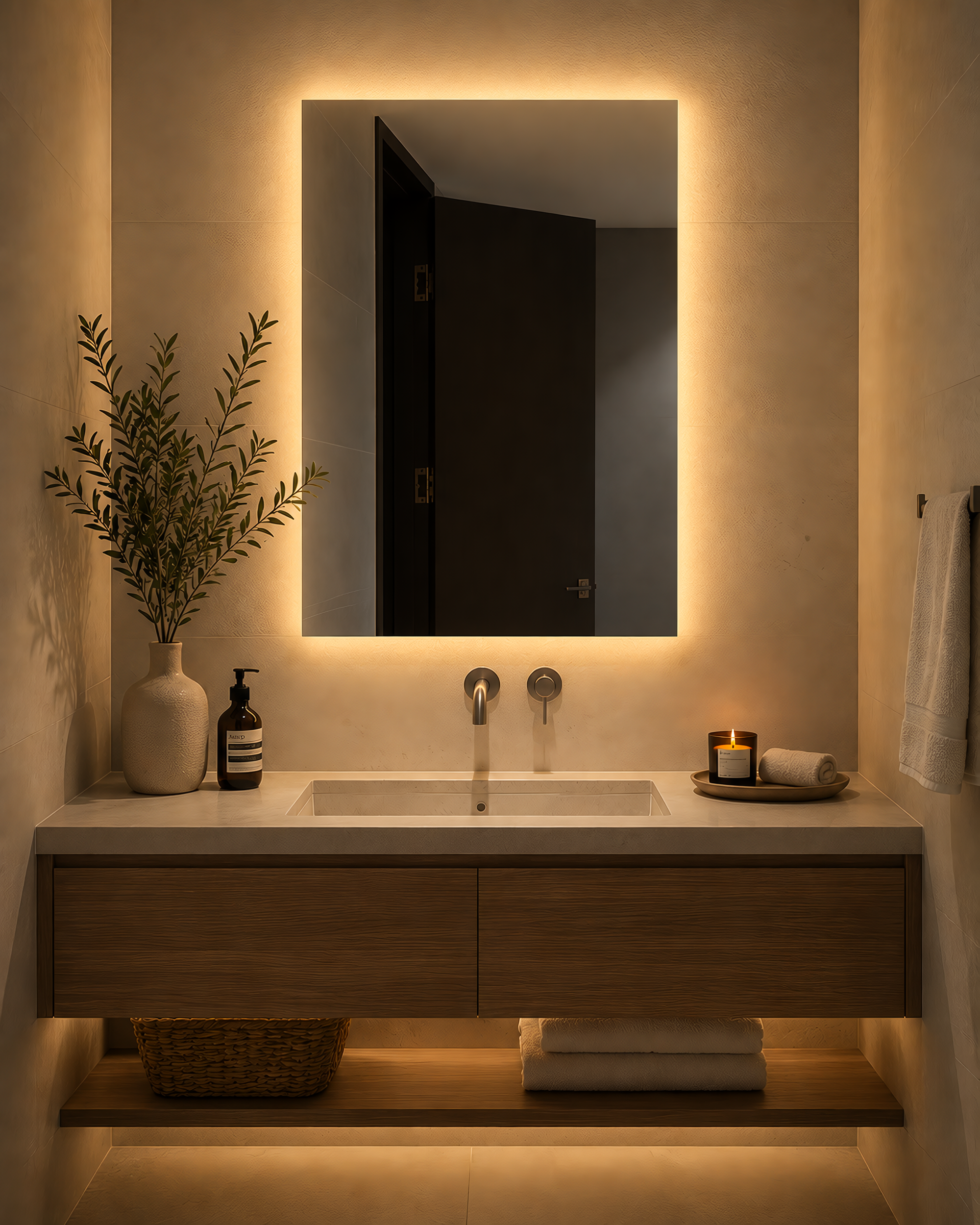 Espejo rectangular con luz led