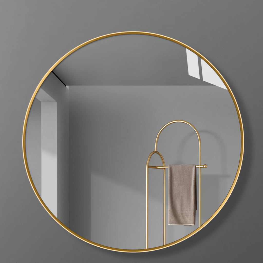 Espejo de pared circular con marco dorado