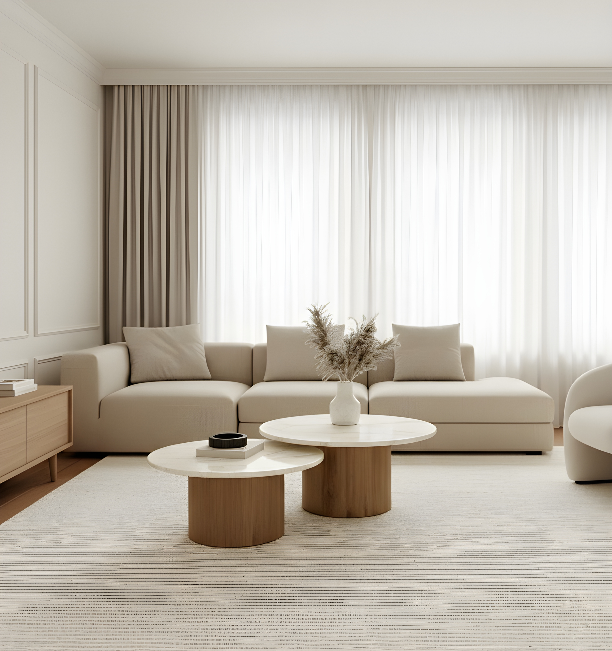 Set de 2 mesas de centro redondas de mármol y madera