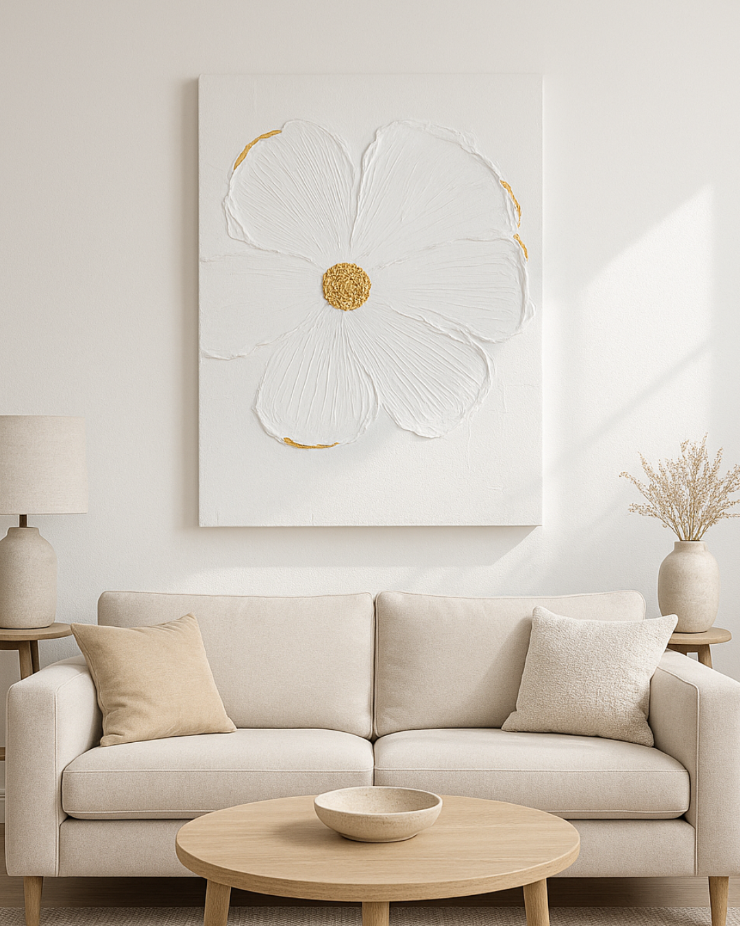Cuadro White Blossom Flor blanca y dorada
