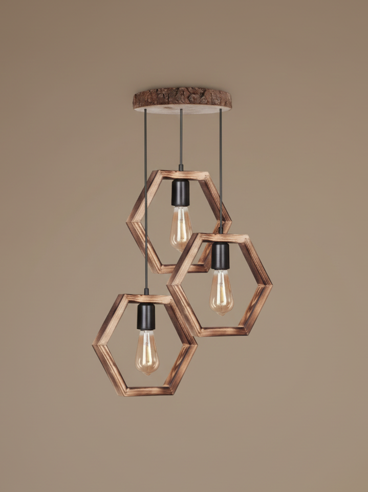 Set de 3 lámparas colgantes hexagonal