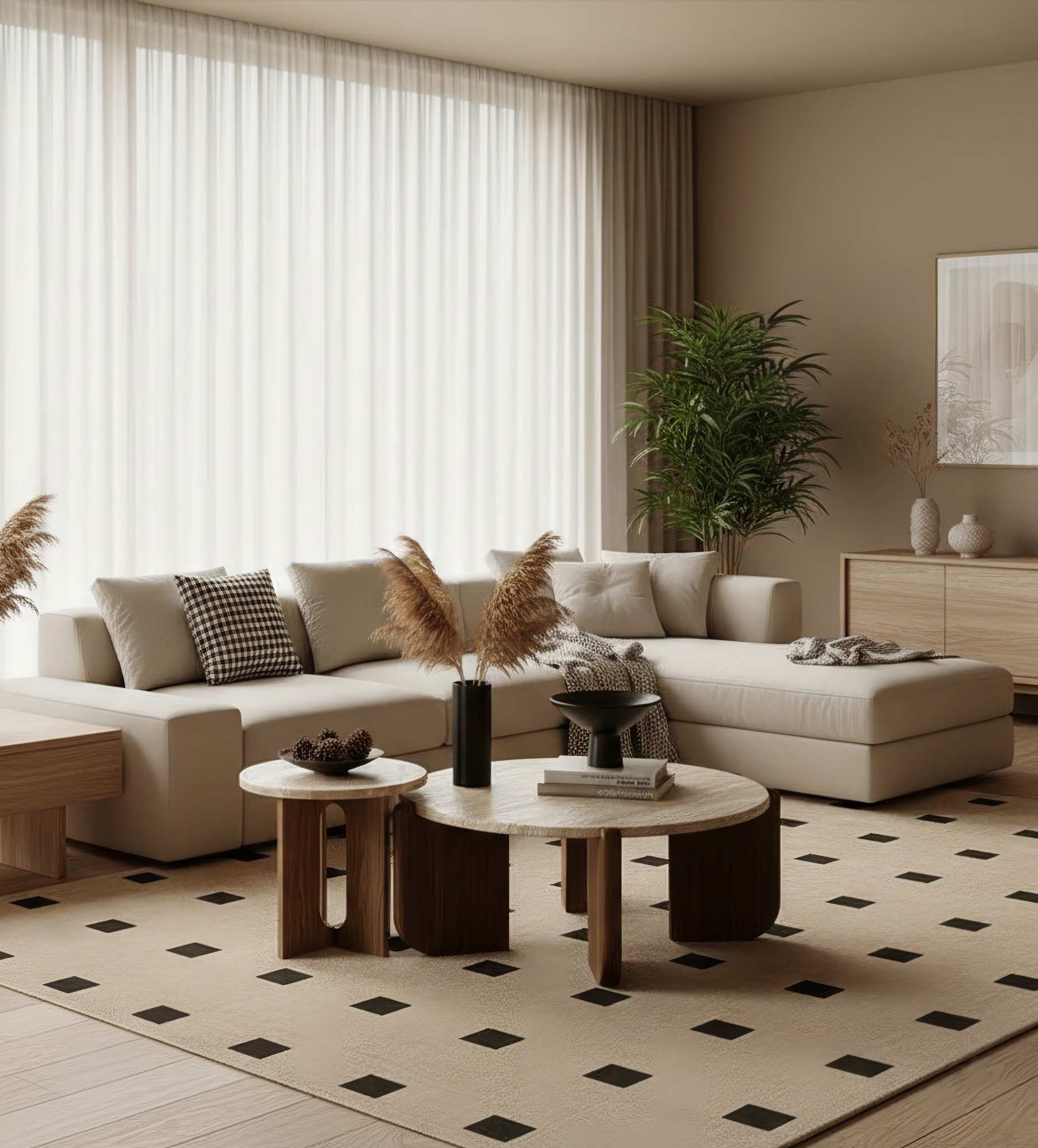 Set de 2 mesas de centro de mármol y madera minimalista