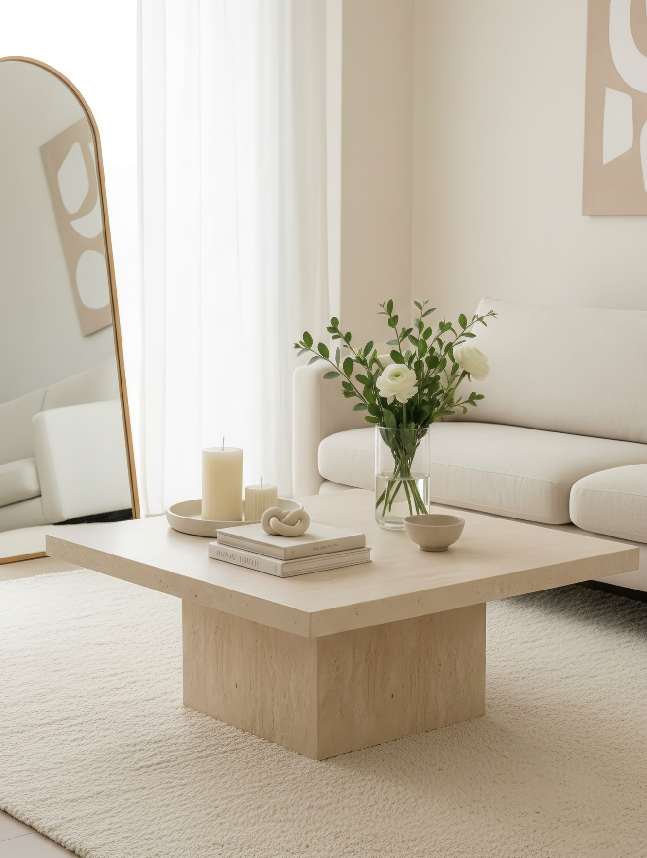 Mesa de centro de mármol con base cuadrada