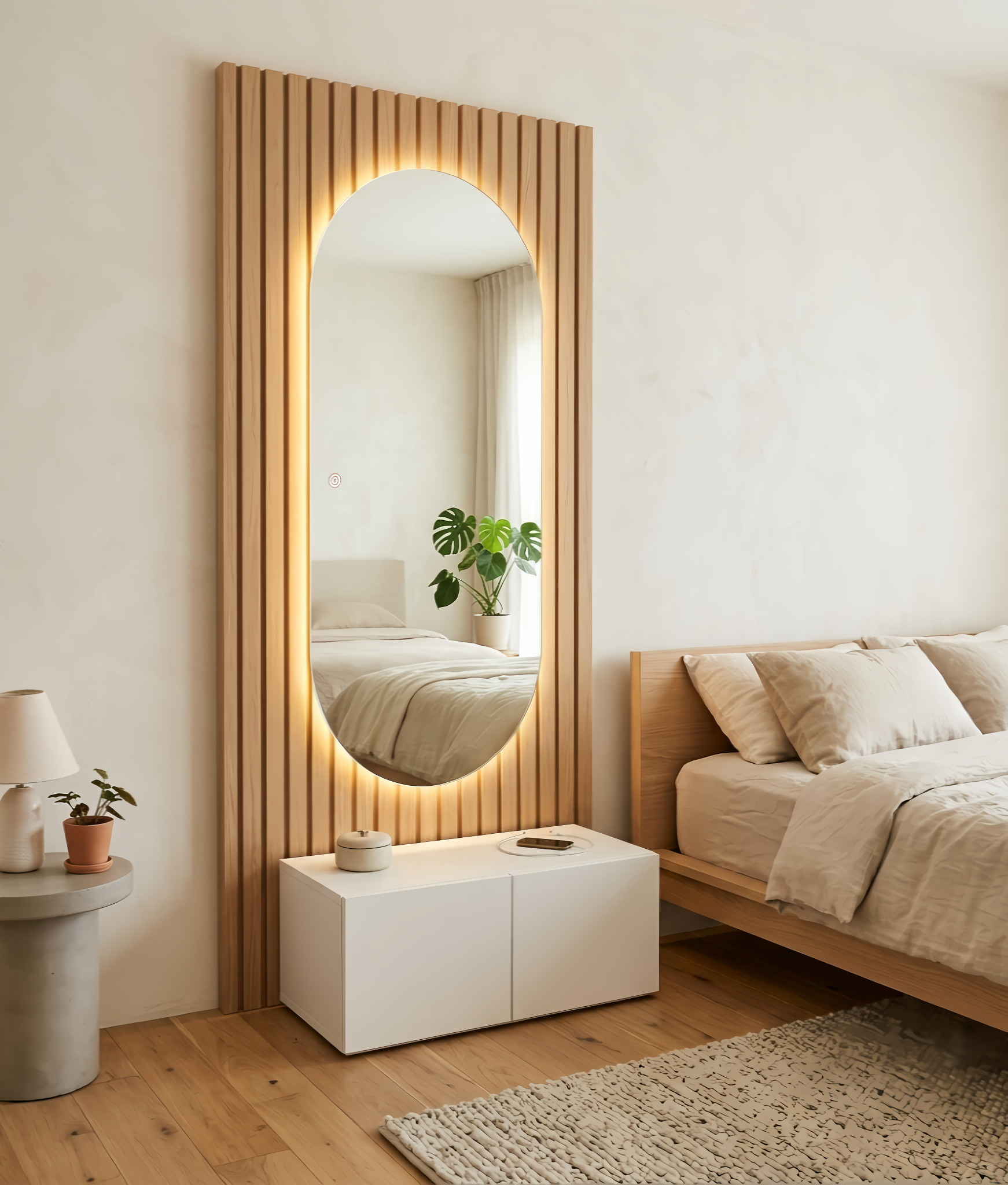 Espejo rectangular ovalado con luz led