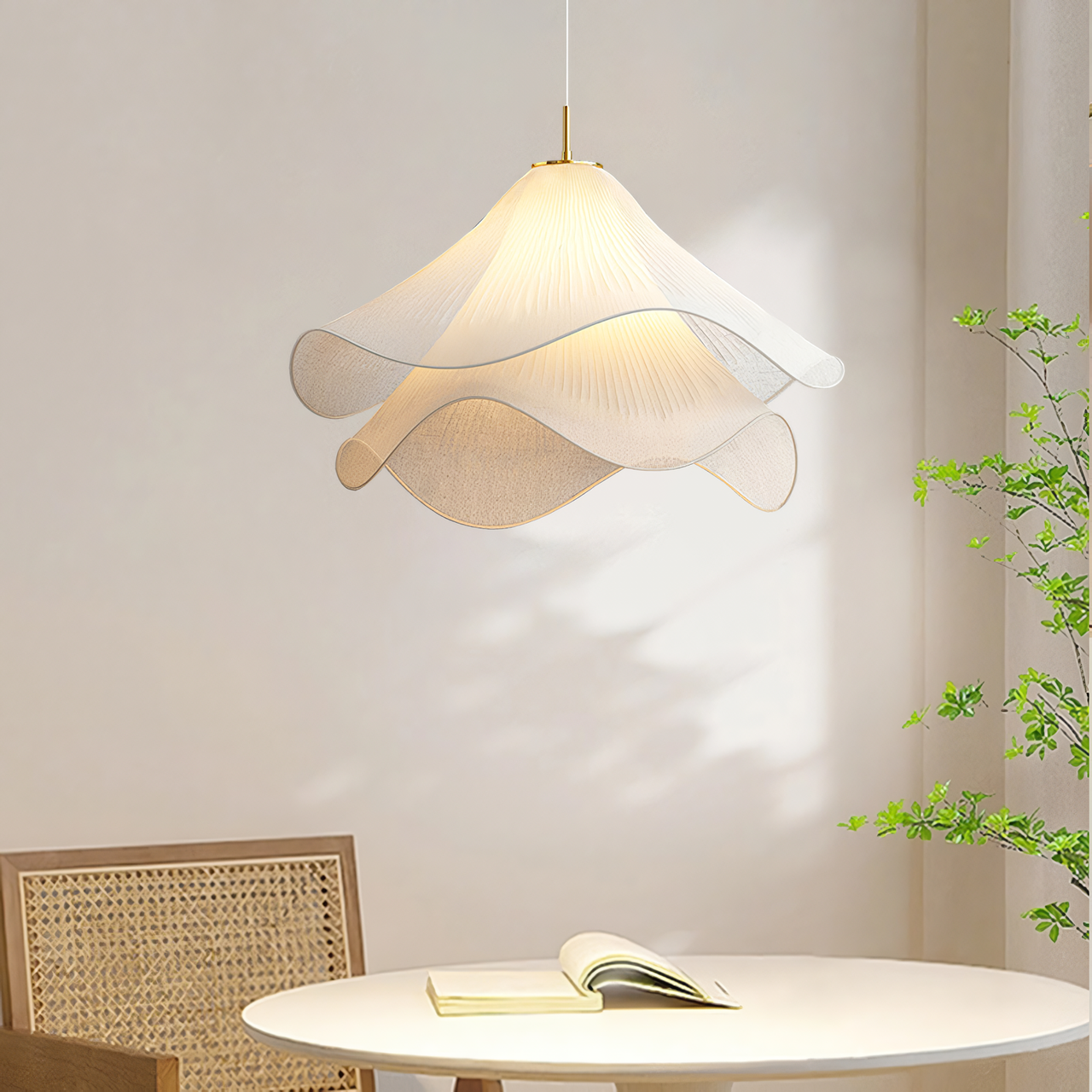 Lámpara colgante de tela con diseño de ondas
