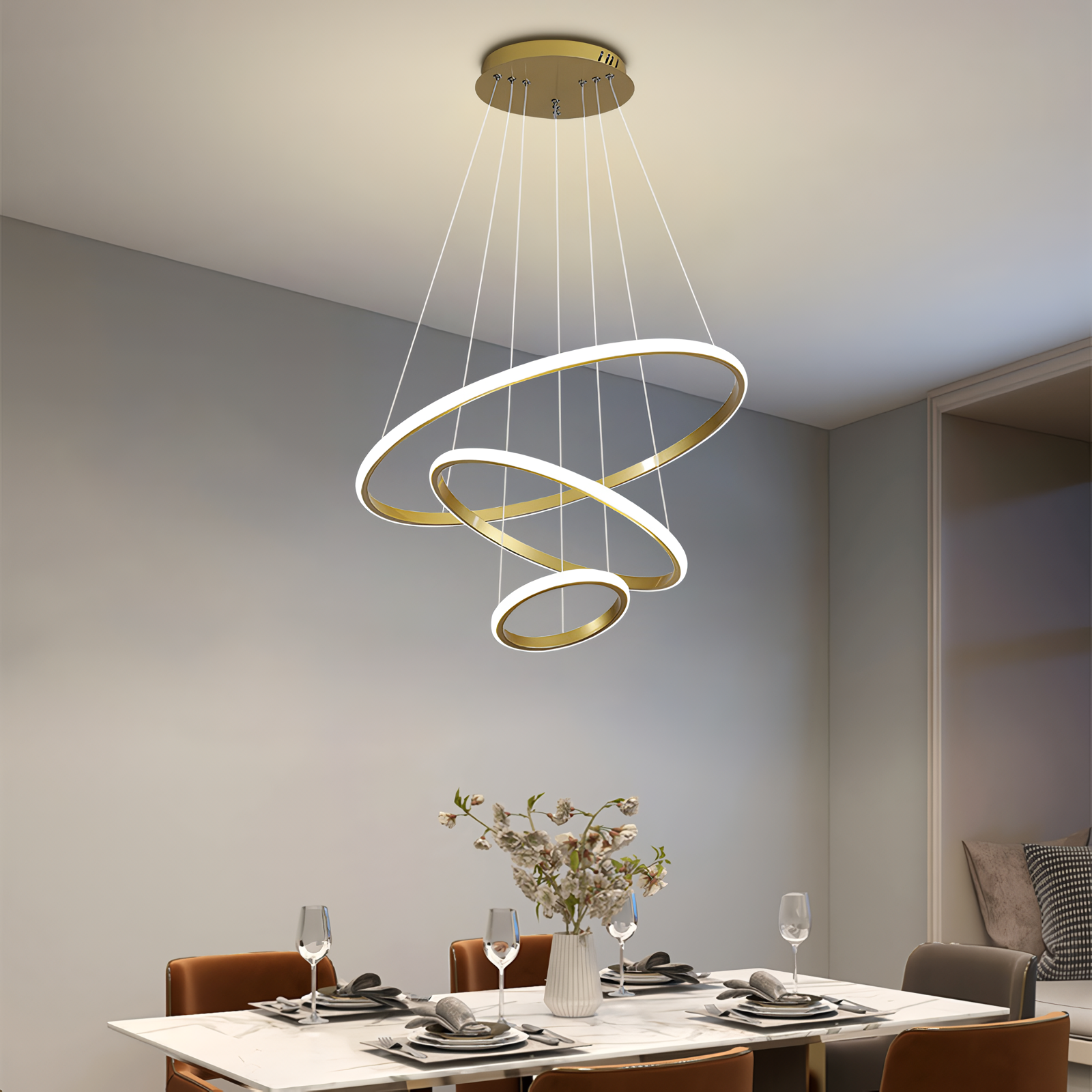 Lámpara de techo dorada 3 aros