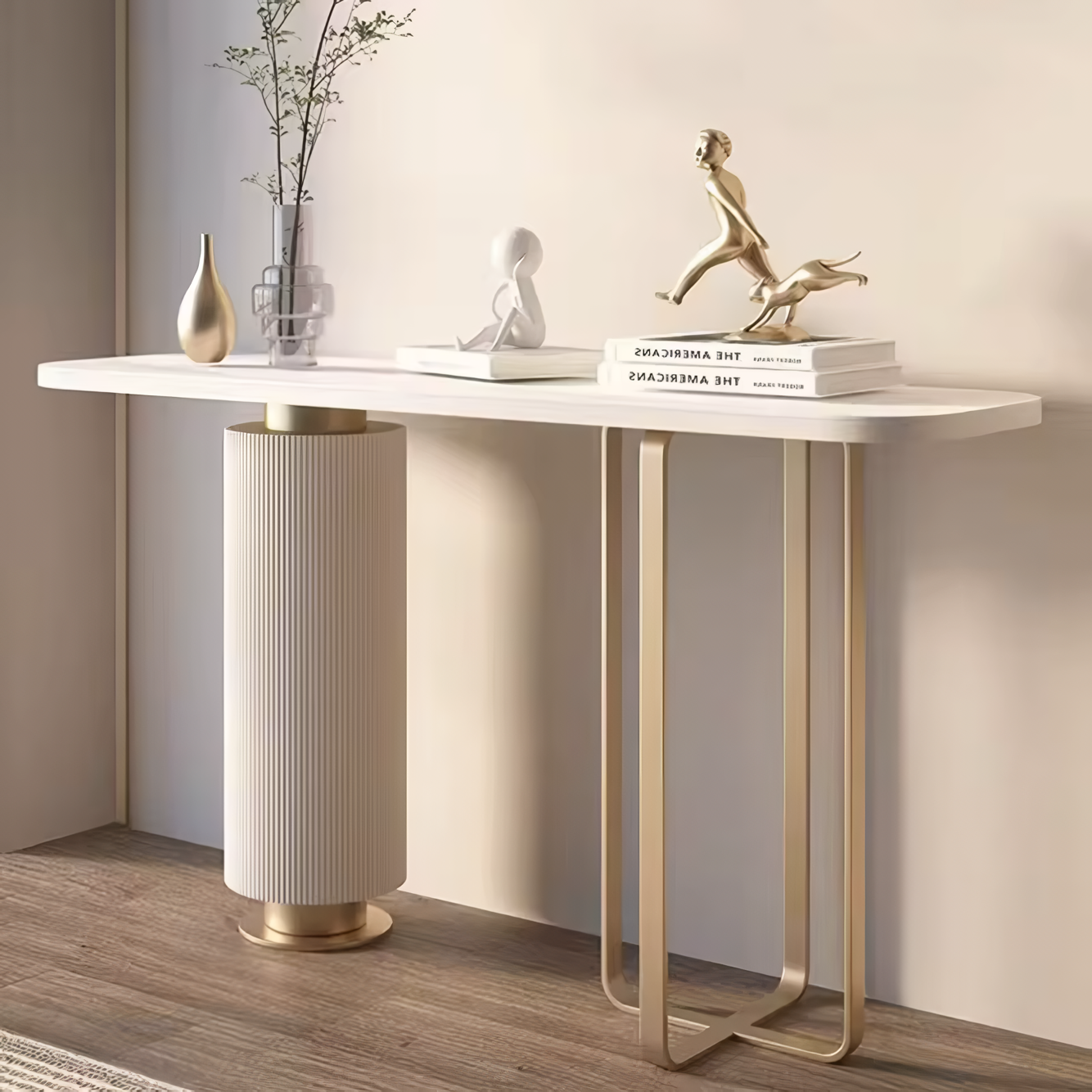 Mesa de entrada o pasillo Mármol beige y dorado