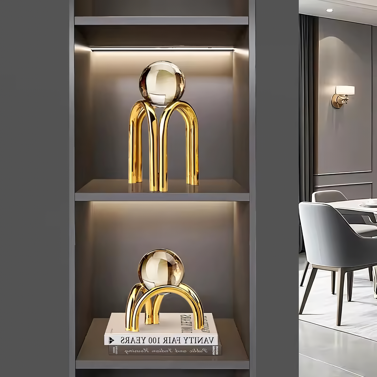 Esferas de cristal con base de metal Dorado
