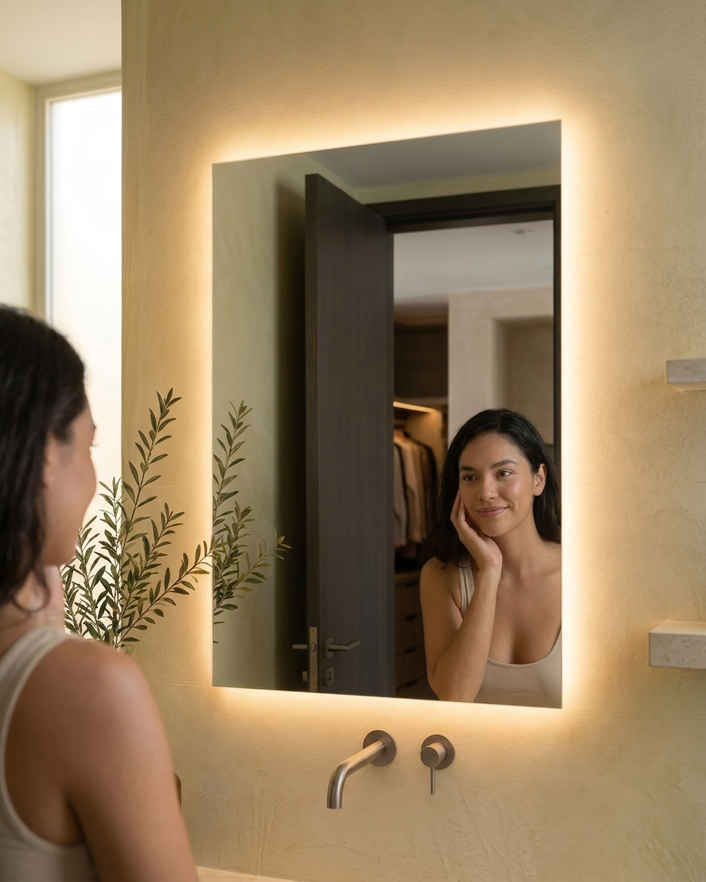 Espejo rectangular con luz led