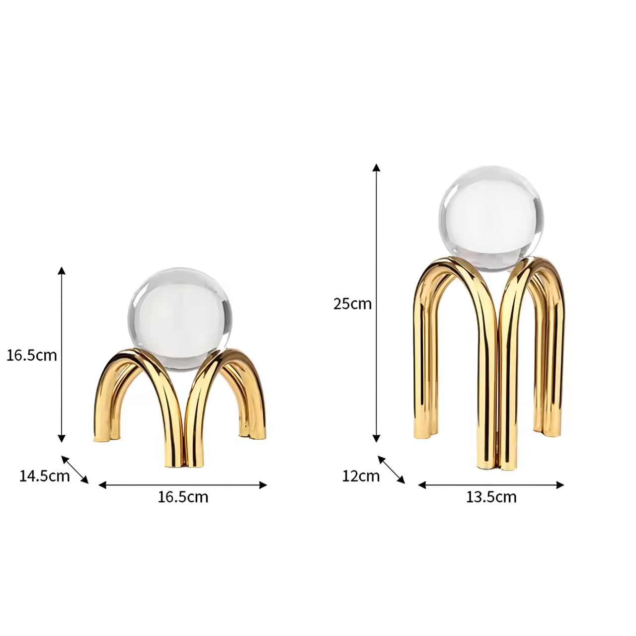 Esferas de cristal con base de metal Dorado