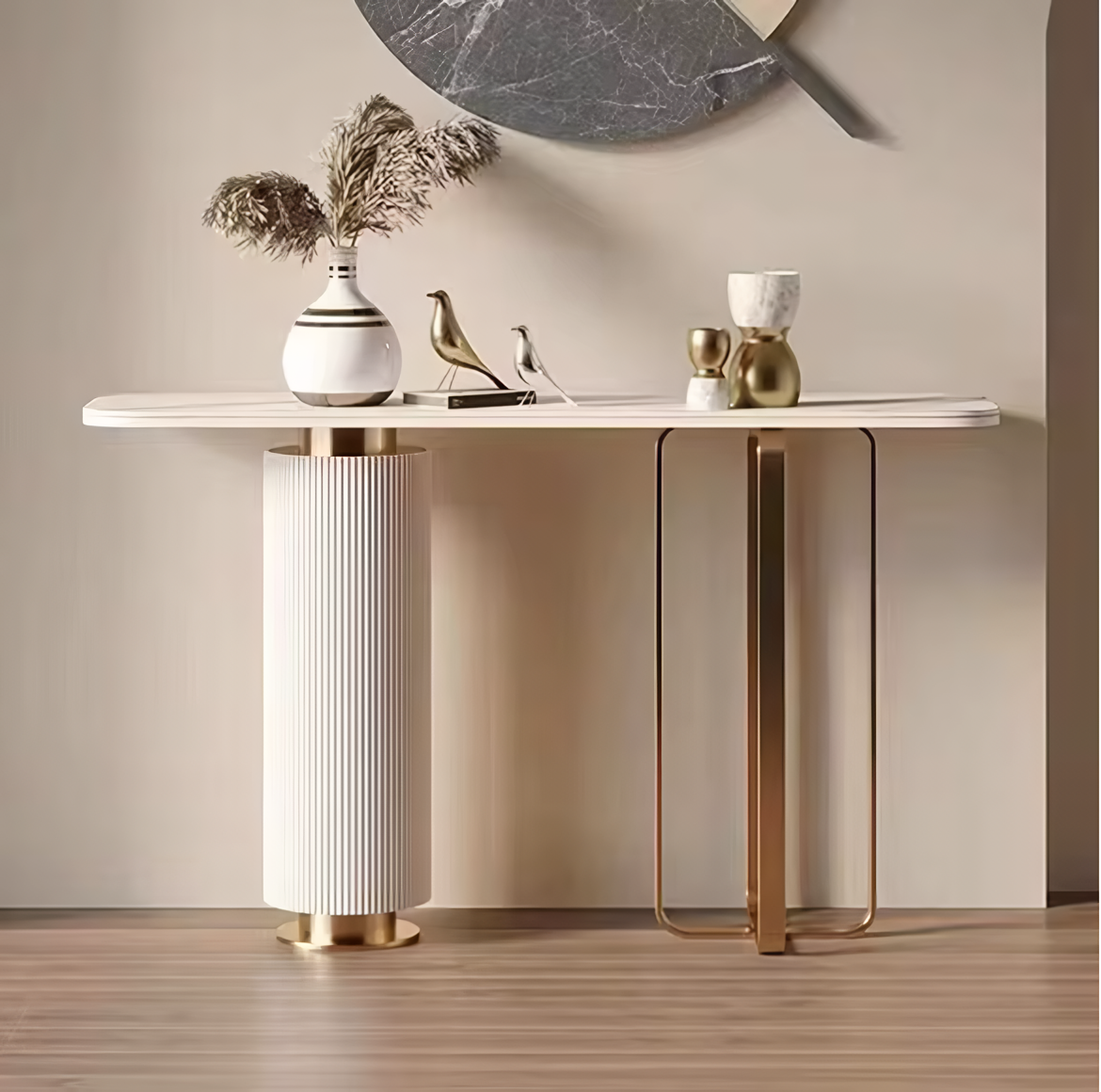Mesa de entrada o pasillo Mármol beige y dorado