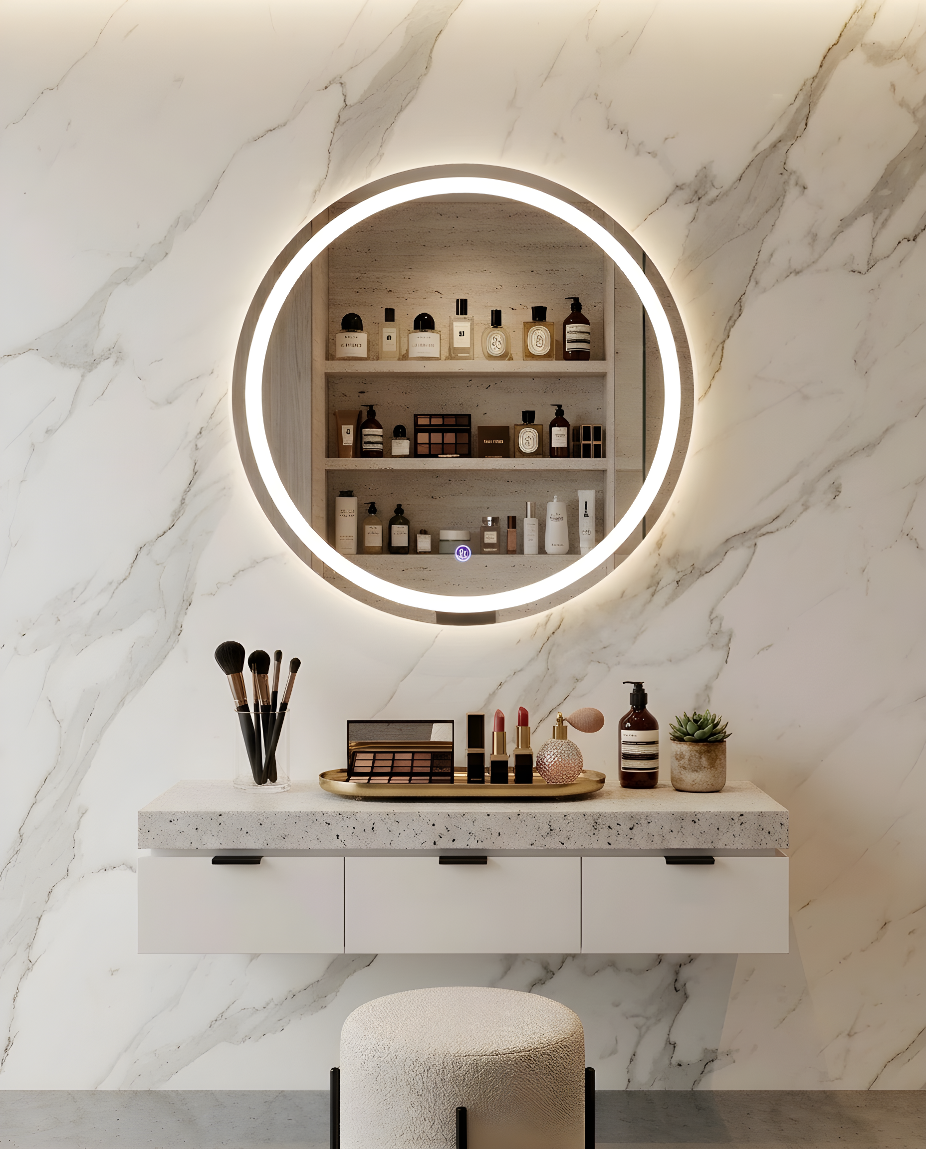 Espejo circular con luz led