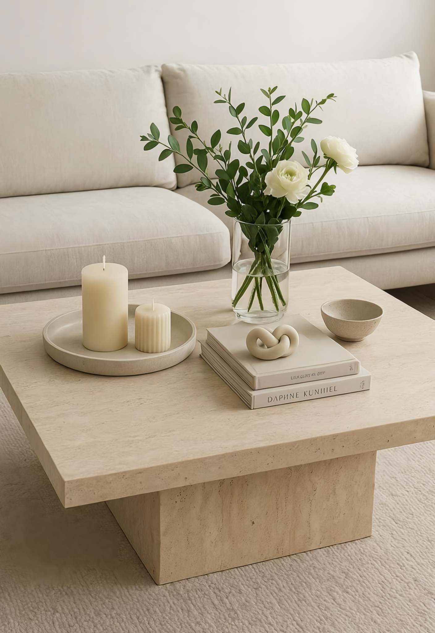 Mesa de centro de mármol con base cuadrada