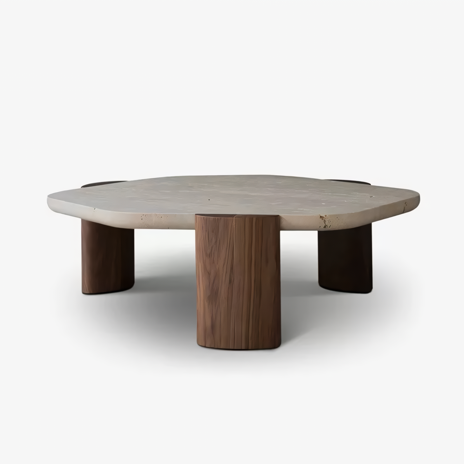 Mesa de mármol irregular y base de madera