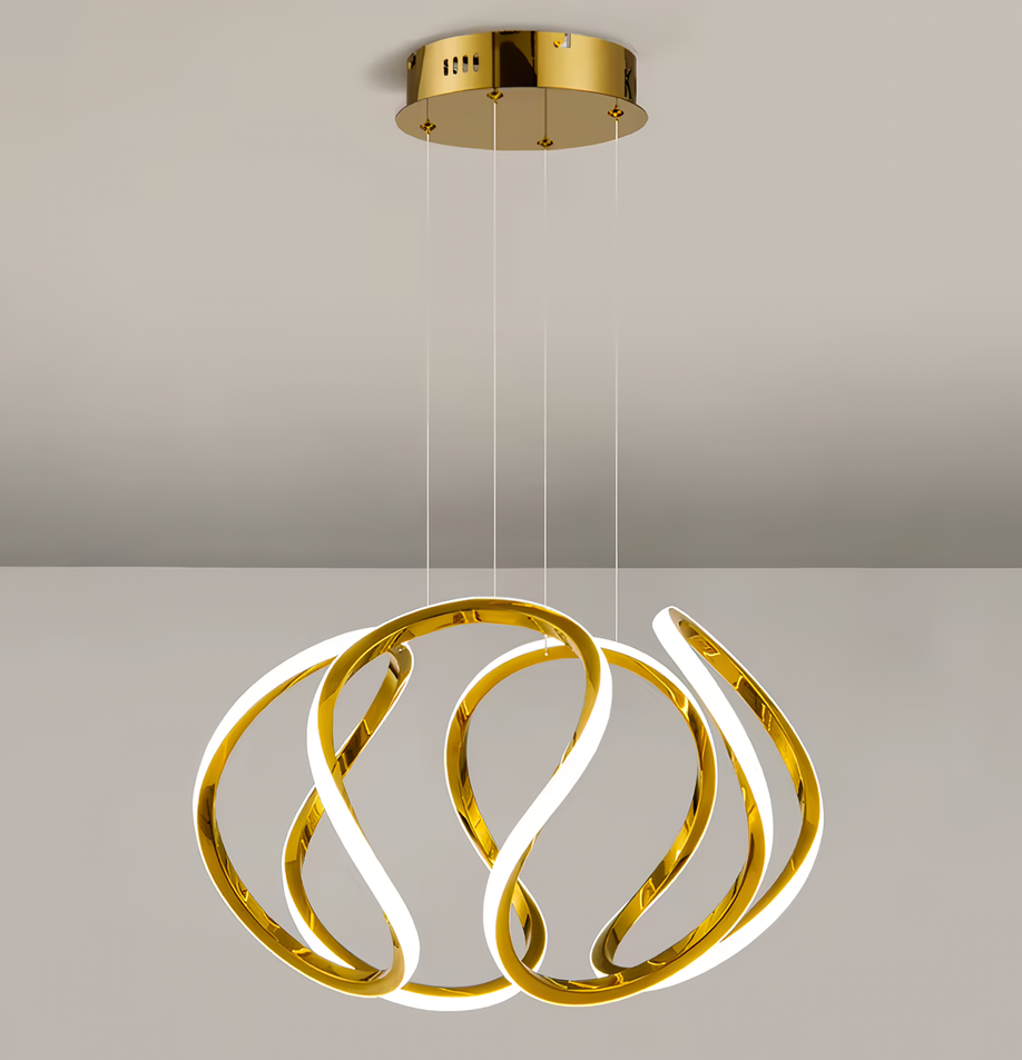 Lámpara Dorada colgante con diseño de ondas - espiral