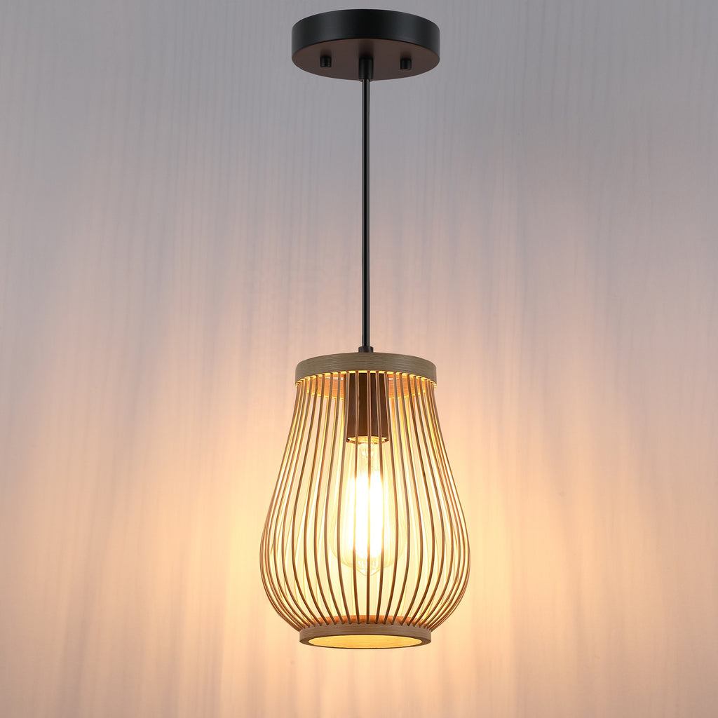 Lámpara colgante de madera a rayas