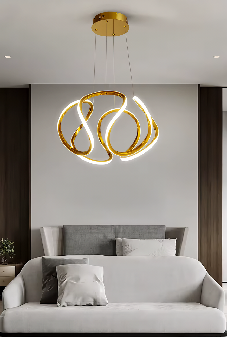 Lámpara Dorada colgante con diseño de ondas - espiral