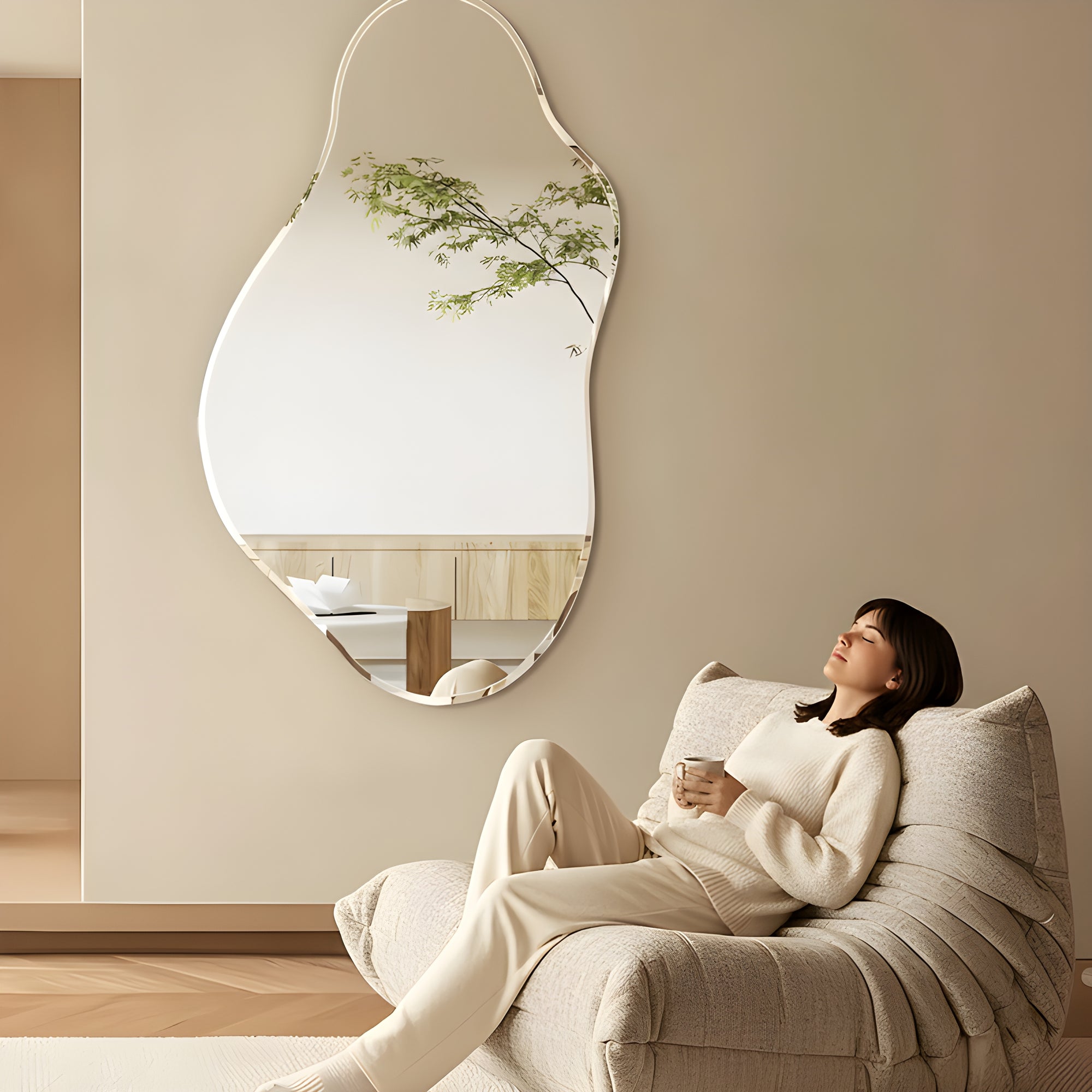 Espejo orgánico asimétrico irregular borde biselado