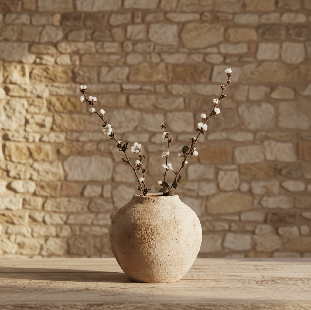 Jarrón nórdico de cerámica texturizado forma de esfera