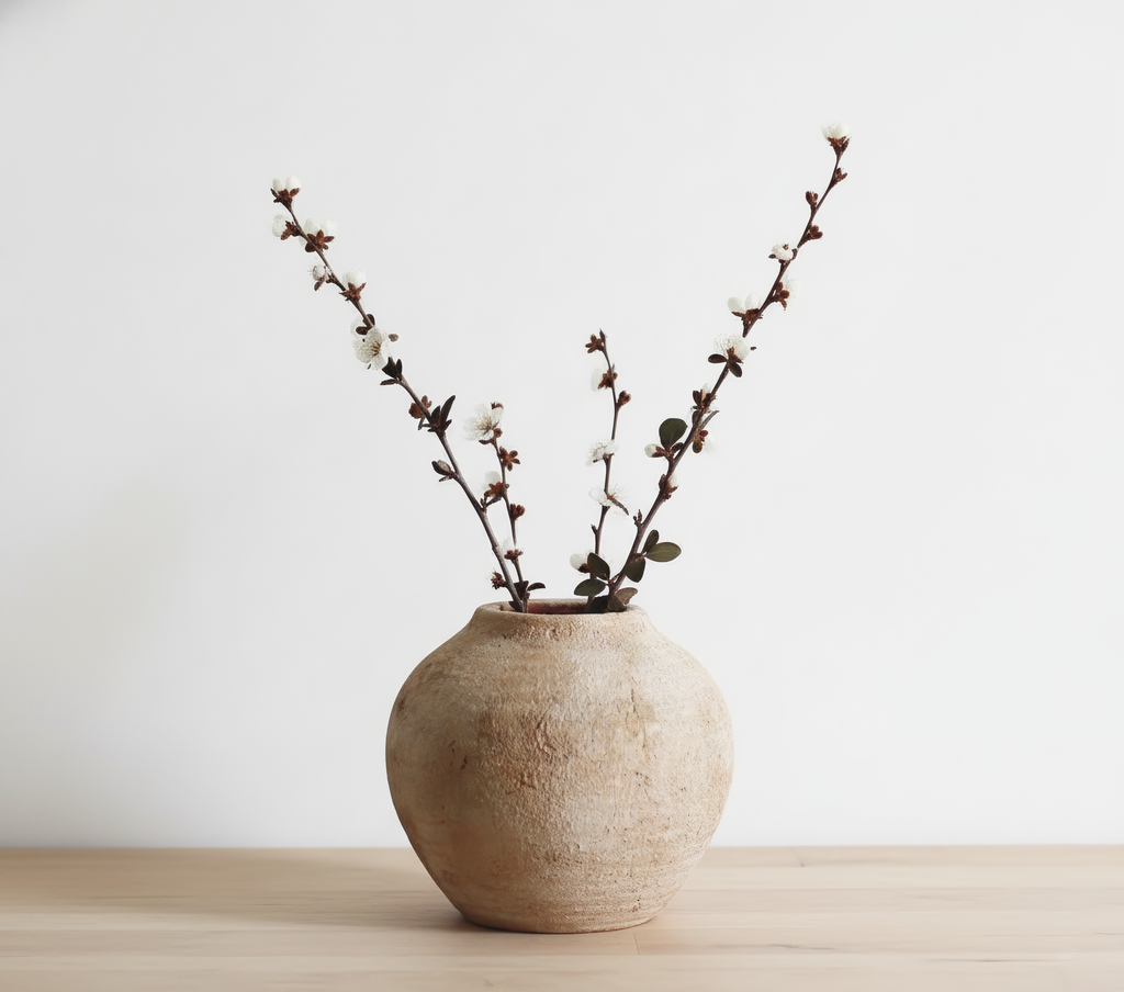 Jarrón nórdico de cerámica texturizado forma de esfera