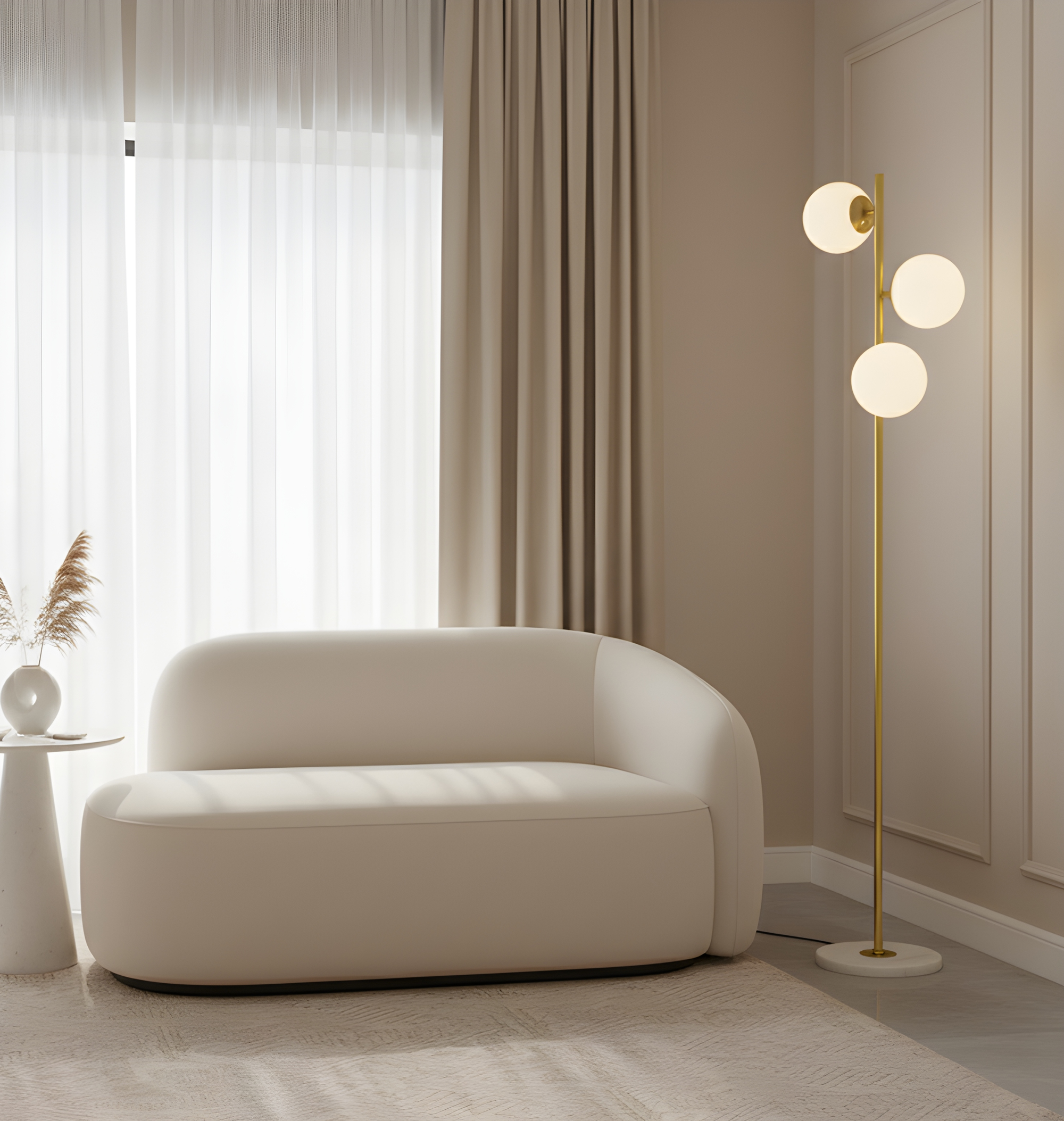 Lámpara de pie dorada con 3 focos (Bolas)