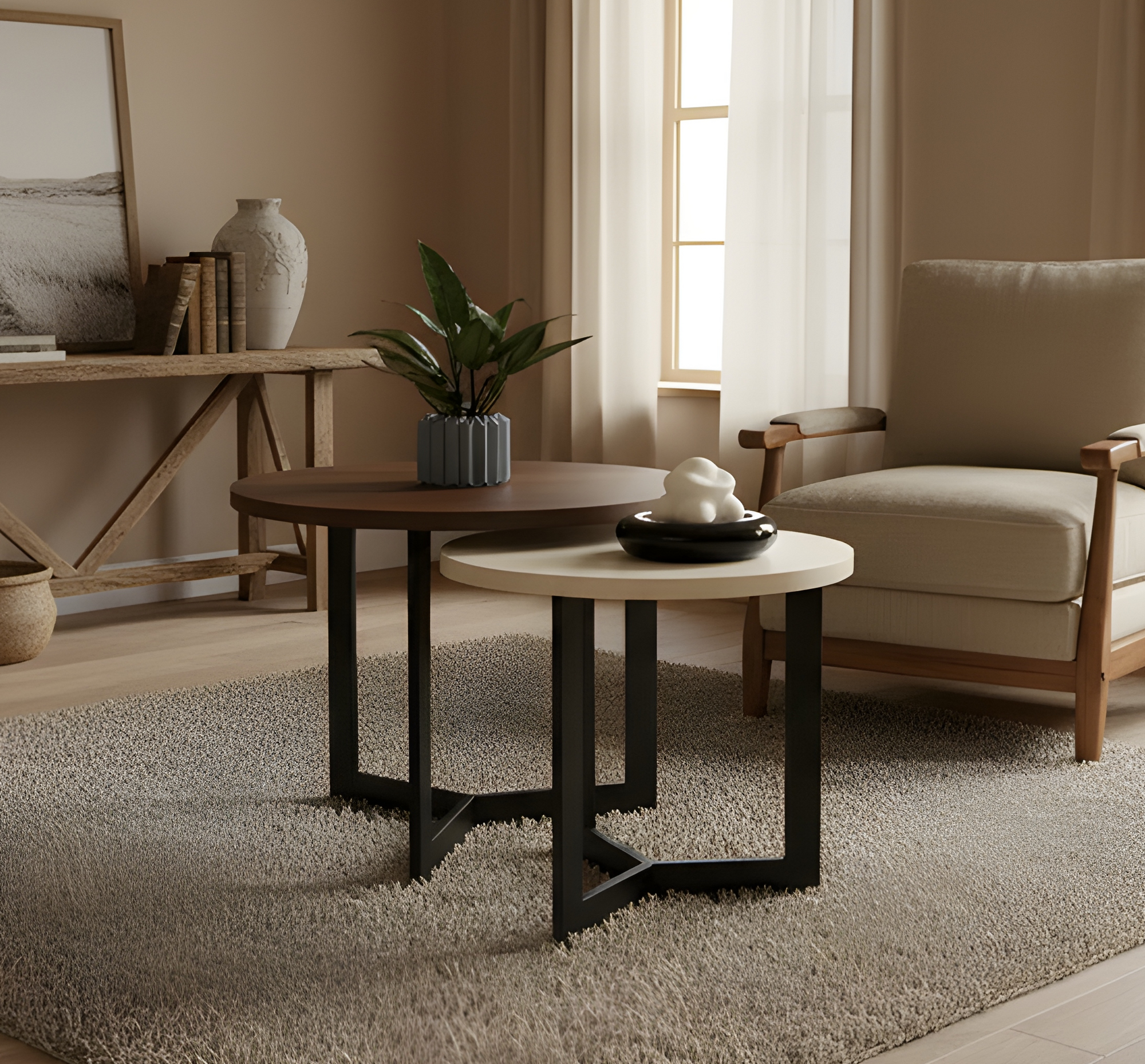 Mesa de centro industrial circular