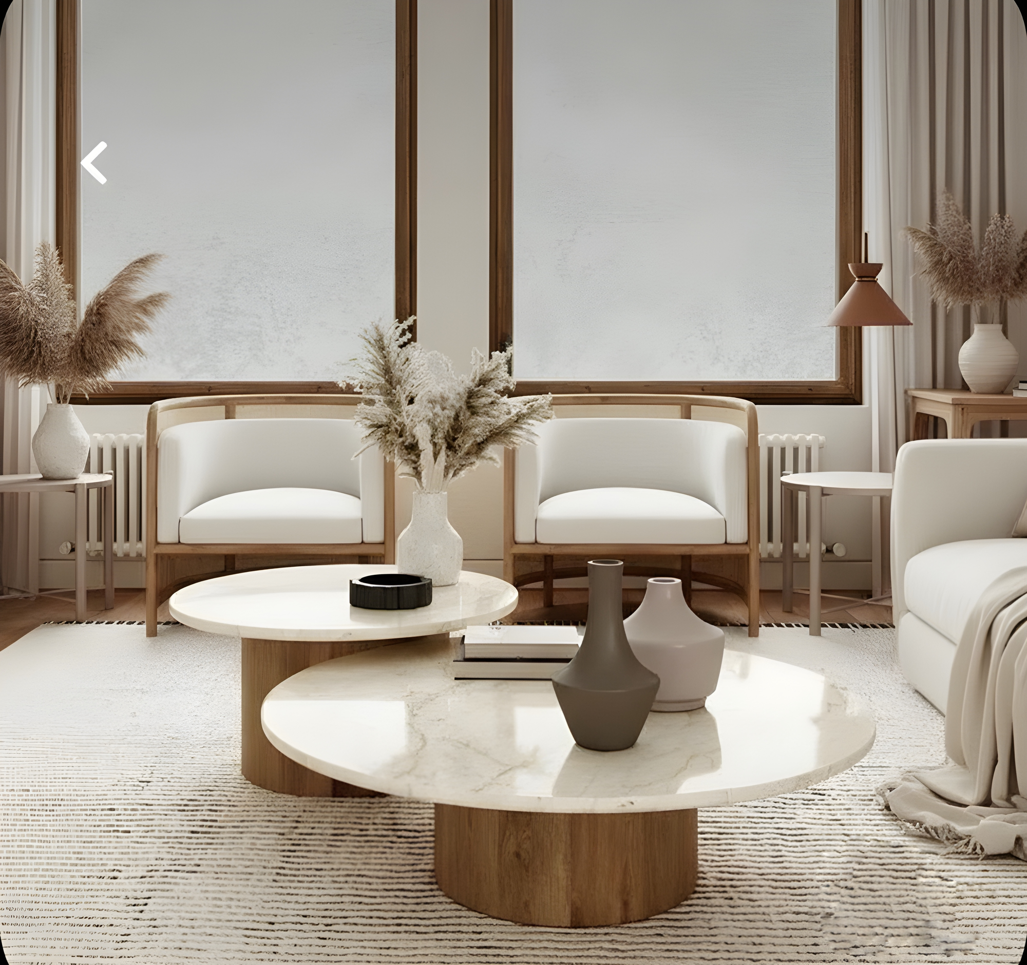 Set de 2 mesas de centro redondas de mármol y madera