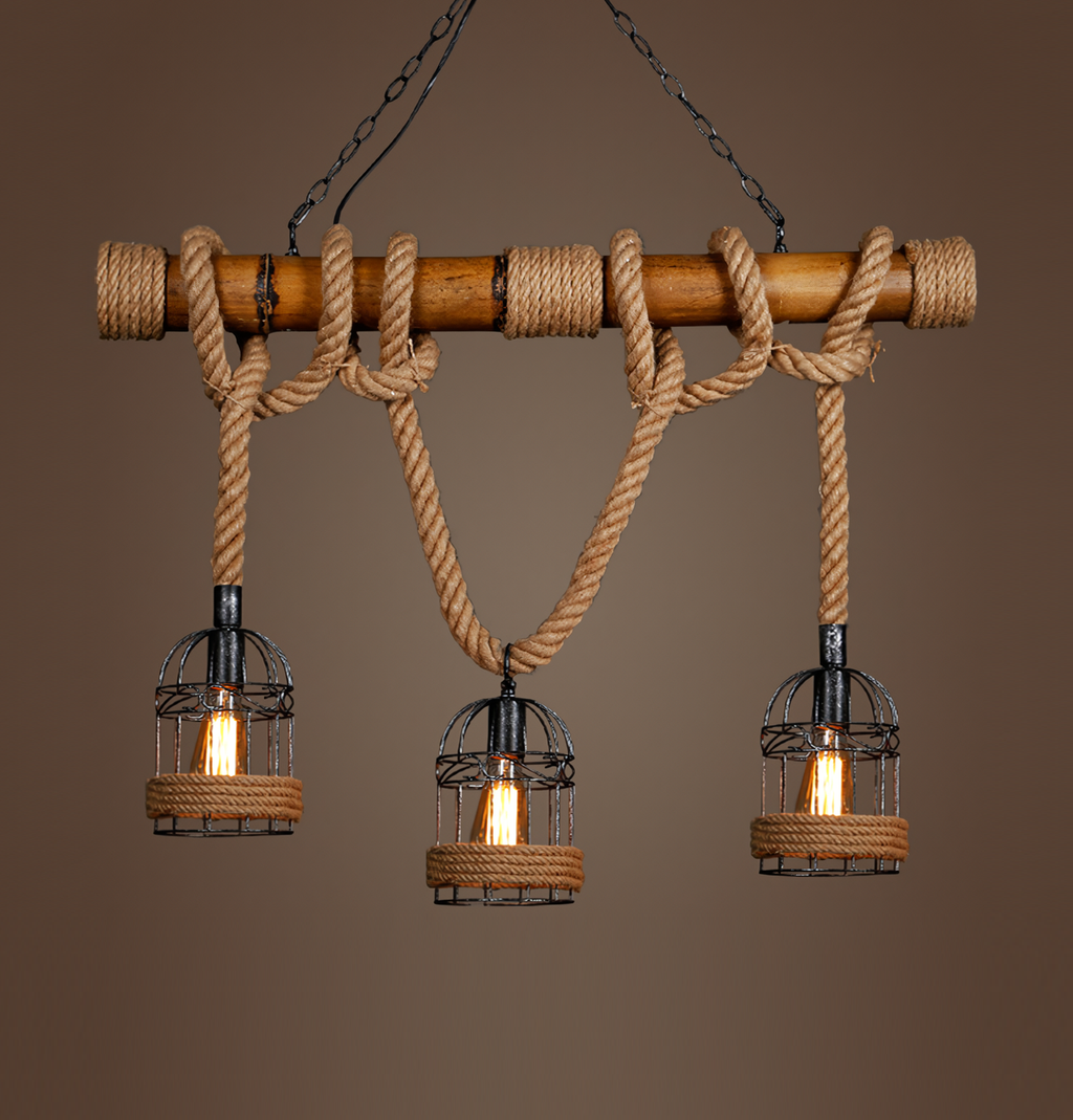 Set de 3 lámparas rusticas colgantes forma de jaula