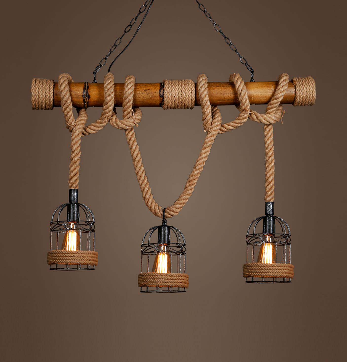 Set de 3 lámparas rusticas colgantes forma de jaula