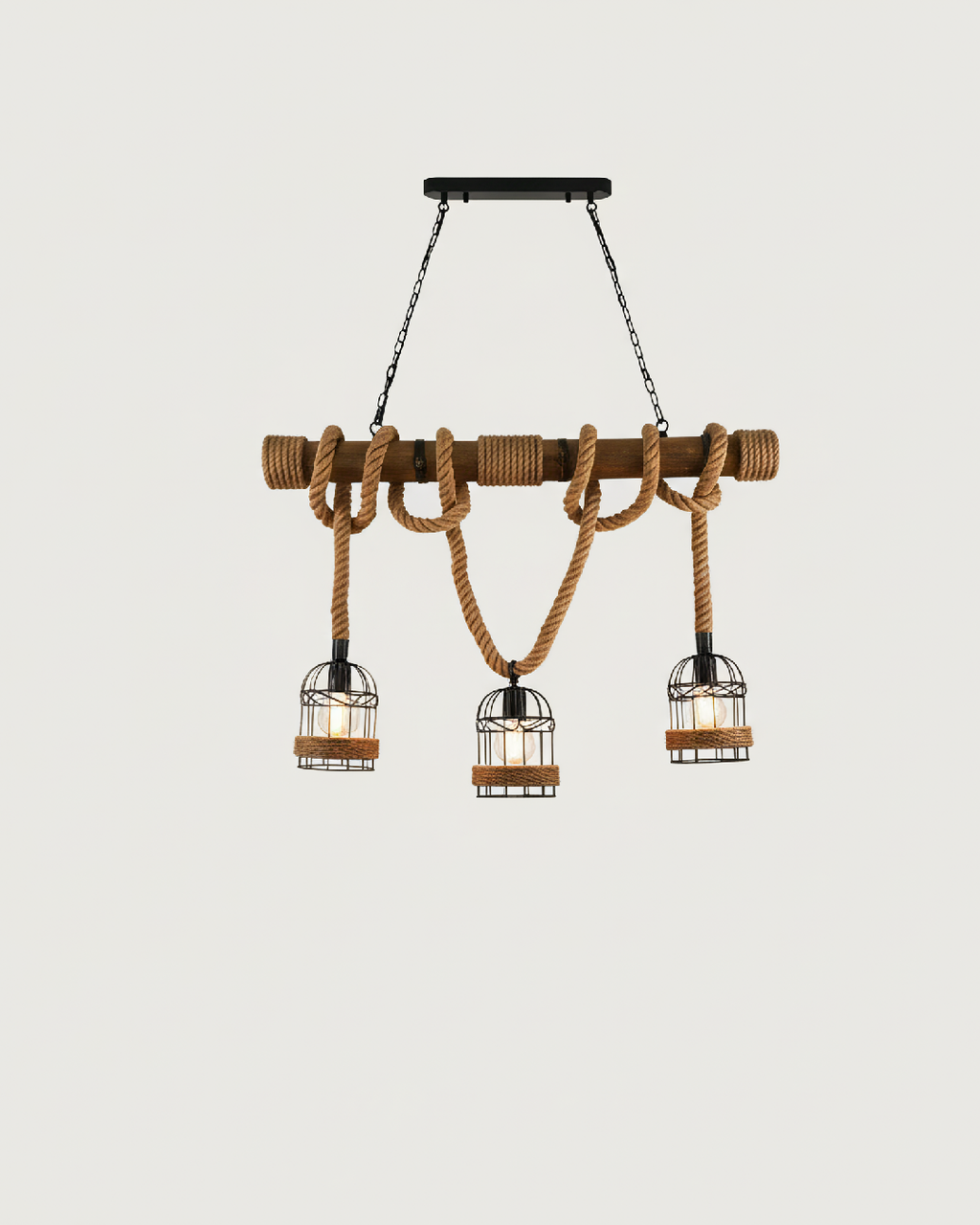 Set de 3 lámparas rusticas colgantes forma de jaula